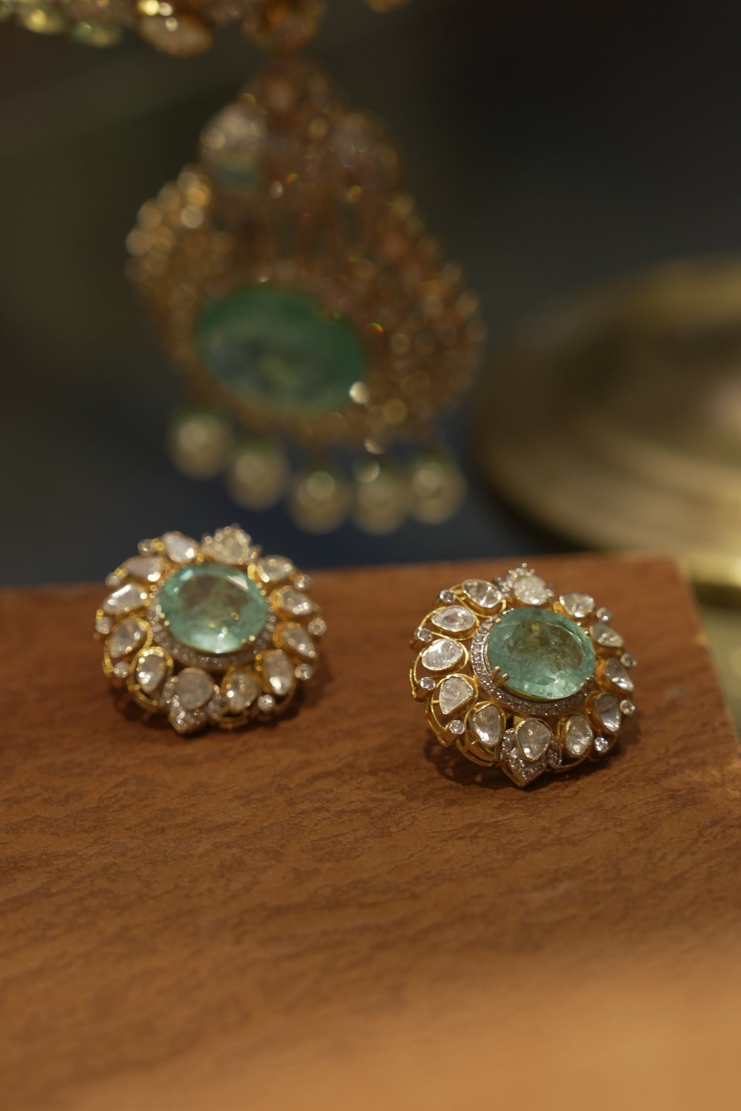 Green Polki Studs