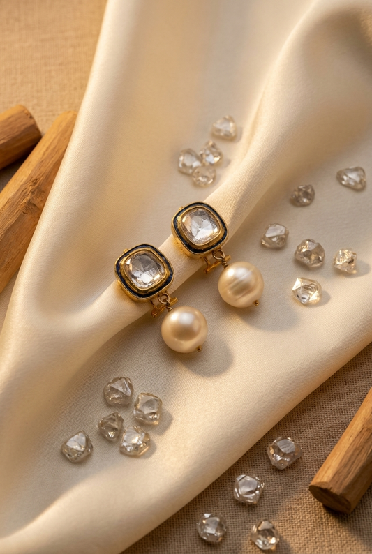 Blue Polki Studs