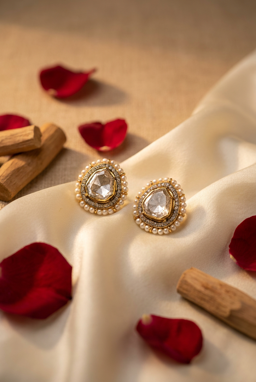 Pearl Polki Studs
