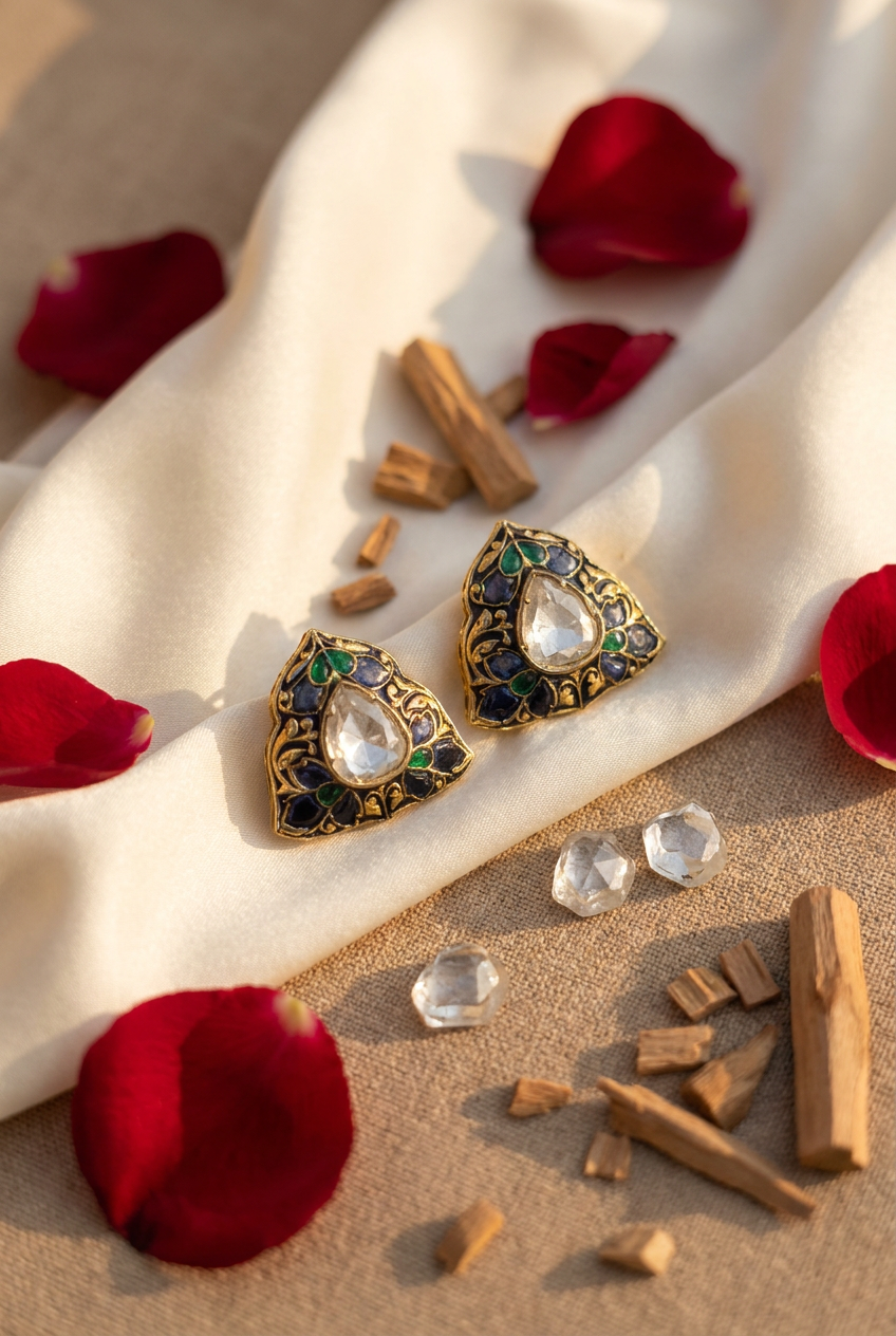 Tri-Blue Polki Studs
